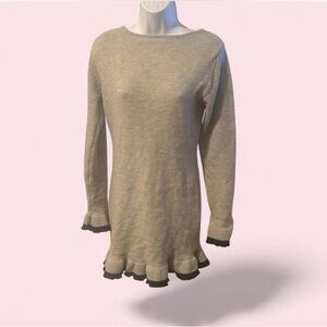 Elegant Grey Long Sleeve Women's Sweater Dress